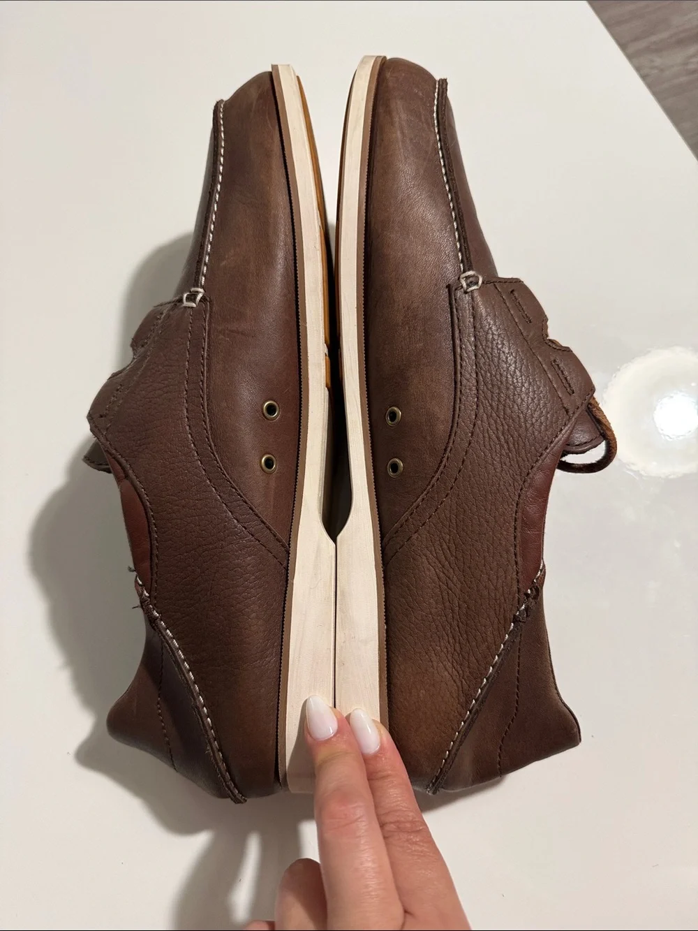 OluKai DEDE Moku Brown Leather MENS Lace-Up Moc Toe Boat Loafers Shoes - Size 13